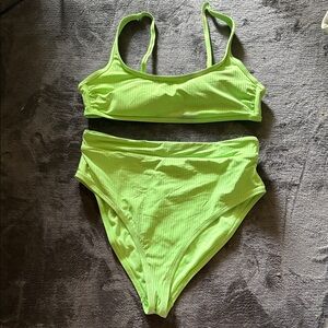 Neon Lime Ribbed Two-Piece Bikini
